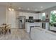 Modern kitchen with white cabinets, stainless steel appliances, and an island with bar seating at 1310 Hoyt St # 6, Lakewood, CO 80215