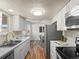 Bright, modern kitchen with stainless steel appliances, white cabinetry, and light countertops at 10415 Owens Cir, Broomfield, CO 80021