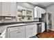 Kitchen featuring stainless appliances, grey countertops and white cabinets at 11250 Florence St # 21A, Commerce City, CO 80640