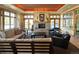 Inviting lounge area with stylish furniture, a stone fireplace, and large windows overlooking the outdoor spaces at 13708 Legend Trl # 101, Broomfield, CO 80023