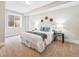 Well-lit bedroom featuring a plush bed with decorative pillows and modern lamps on either side at 6854 Carr St, Arvada, CO 80004