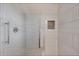 Modern tiled shower with sleek glass door and niche for toiletries at 5237 S Malaya Way, Centennial, CO 80015