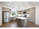 Modern kitchen features stainless steel appliances, quartz countertops, island with stool seating and ample storage at 8408 W 52Nd Ave, Arvada, CO 80002