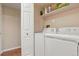 Laundry room with washer, dryer, and storage shelving at 10273 E Peakview Ave # D202, Englewood, CO 80111