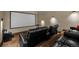 Home theater with tiered seating, projector screen, and ambient lighting for entertainment at 6371 Diamond Ridge Pkwy, Castle Rock, CO 80108