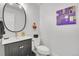 Charming powder room with stylish vanity and round mirror at 3470 S Race St, Englewood, CO 80113