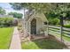 Charming playhouse in a lush backyard setting, complete with a small bench at 3225 S Race St, Englewood, CO 80113