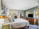 Cozy bedroom with a wooden bed frame, soft colors, and a private bathroom at 405 Village Rd # 101, Breckenridge, CO 80424