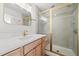 Updated bathroom with a glass enclosed shower, light wood vanity, and modern fixtures at 9117 Buck Hill Dr, Highlands Ranch, CO 80126