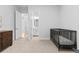 Bedroom featuring a crib and view into the bathroom at 11412 Autumn Moon St, Littleton, CO 80125