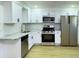 Modern kitchen with stainless steel appliances and white cabinets at 14023 E Utah Cir, Aurora, CO 80012