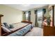 Bedroom with blue accents, neutral carpet, and natural light from the two windows at 20534 E Union Cir, Aurora, CO 80015