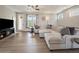 Comfortable living room with laminate floors, a corner sofa and bright natural light at 2468 Channel Dr, Highlands Ranch, CO 80129