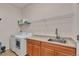 Convenient laundry room equipped with modern appliances, countertop, sink and shelving at 7211 Dolomite Ln, Castle Rock, CO 80108