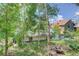 Backyard featuring mature aspen trees, grassy areas, brick patio and firepit at 1324 Virginia St, Idaho Springs, CO 80452