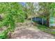 Private backyard featuring a brick patio area, mature trees, and stone wall at 1324 Virginia St, Idaho Springs, CO 80452