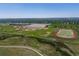 An aerial view of a sports complex with baseball fields, tennis courts, a running track, and green fields at 2488 Lake Vista Dr, Broomfield, CO 80023