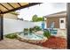 Backyard patio featuring a pond and chairs, creating a serene outdoor living space at 10478 Ogden St, Northglenn, CO 80233