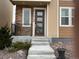 Inviting front entrance with a modern door, stylish accents, and well-maintained landscaping at 2617 Channel Dr, Highlands Ranch, CO 80129