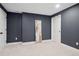 View of a finished basement bedroom with navy walls, an art piece and white trim at 3566 E Meadow Creek Pl, Highlands Ranch, CO 80126