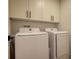 Efficient laundry room with white cabinetry and modern washer and dryer units at 2471 S High St, Denver, CO 80210