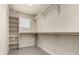 Spacious walk-in closet featuring shelves, hanging rods, and neutral carpet at 16434 Homestead Ct, Parker, CO 80134