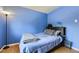 Stylish blue bedroom with wood floors, desk, cozy single bed, and great natural light at 2269 S Yank Ct, Lakewood, CO 80228