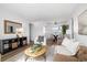Open concept living room with wood floors, a round coffee table, and modern decor at 3137 S Glencoe St, Denver, CO 80222
