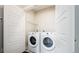 Bright laundry room showcases side-by-side washer and dryer and ample shelving at 2858 W Parkside Pl, Denver, CO 80221
