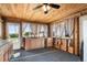 Cozy mud room with wood paneled walls and ceiling, sink, and ample windows at 20995 County Road 28, Hudson, CO 80642