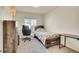Well-lit bedroom featuring a twin bed, desk area, and modern furnishings on plush carpeting at 1214 S Akron Way, Denver, CO 80247