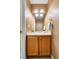Bathroom featuring wood vanity with sink and a mirror reflecting the room's soft, warm lighting at 10262 Spotted Owl Ave, Highlands Ranch, CO 80129