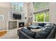 Cozy living room featuring a fireplace, built-in shelving, and ample natural light at 10262 Spotted Owl Ave, Highlands Ranch, CO 80129