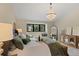 Relaxing bedroom with vaulted ceiling, large window, chandelier and cozy accents at 7575 E Windlawn Way, Parker, CO 80134