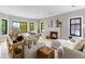 Bright living room with large windows, a fireplace, and neutral-toned furniture at 1311 Fletcher Dr, Erie, CO 80516