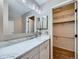 Modern bathroom with marble countertop, ample storage, and walk-in closet access at 31 Shetland Ct, Highlands Ranch, CO 80130