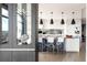 Modern kitchen featuring a black marble island, pendant lighting, and a glass-fronted display cabinet at 1901 Wazee St # 1020, Denver, CO 80202