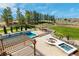 Extensive backyard featuring a pool, hot tub, putting green and multiple areas for entertaining at 8417 High Ridge Ct, Castle Pines, CO 80108