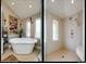 Bright bathroom featuring standalone tub and glass enclosed shower with window at 460 Garfield St, Denver, CO 80206
