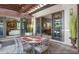 Outdoor patio with a dining table and view to the home's interior through sliding glass doors, perfect for al fresco dining at 460 Garfield St, Denver, CO 80206
