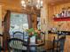 Rustic dining area boasts wood paneling, modern lighting, and a beautiful floral centerpiece at 451 Harris Dr, Idaho Springs, CO 80452
