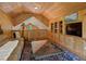 Cozy loft living area with wood-paneled walls, comfortable seating, and a unique glass coffee table at 451 Harris Dr, Idaho Springs, CO 80452
