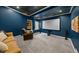 Home theater room with plush seating, custom lighting, and a large viewing screen at 7050 S Polo Ridge Dr, Littleton, CO 80128