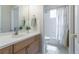 Bathroom with vanity and toilet/shower with curtain at 5137 Mt Arapaho Cir, Frederick, CO 80504