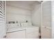 Convenient laundry room includes a washer, dryer, and storage shelves for efficient organization and functionality at 2846 W Centennial Dr # E, Littleton, CO 80123
