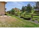 Well-maintained backyard with green lawn, mature trees, and a classic wooden fence, perfect for outdoor enjoyment at 4077 Forever Cir, Castle Rock, CO 80109