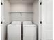 Convenient laundry room features a washer and dryer with storage at 21142 E 63Rd Dr, Aurora, CO 80019