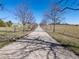 Long gravel driveway lined with trees, leading to a serene and private property at 2610 W County Road 4, Berthoud, CO 80513