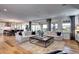 Open concept living room features hardwood floors and sliding glass doors to the outside at 6521 Barnstead Dr, Castle Pines, CO 80108