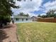 Large backyard with a well-kept lawn, partial fence, and landscaping at 2285 S Knox Ct, Denver, CO 80219